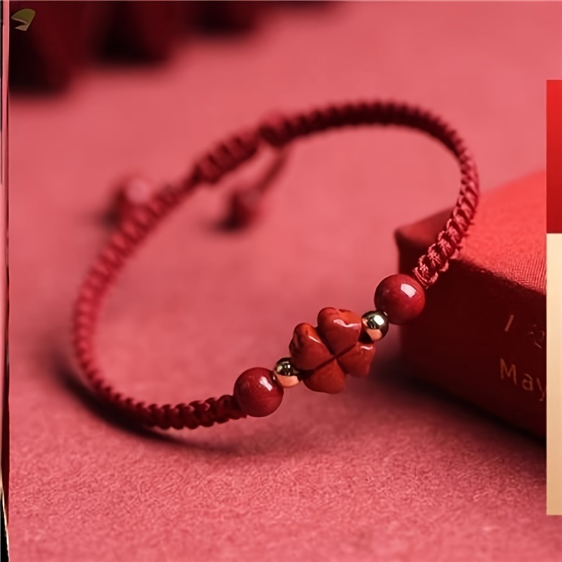 Braided Lucky Red Cord Bracele - Red Clover Flower review and price