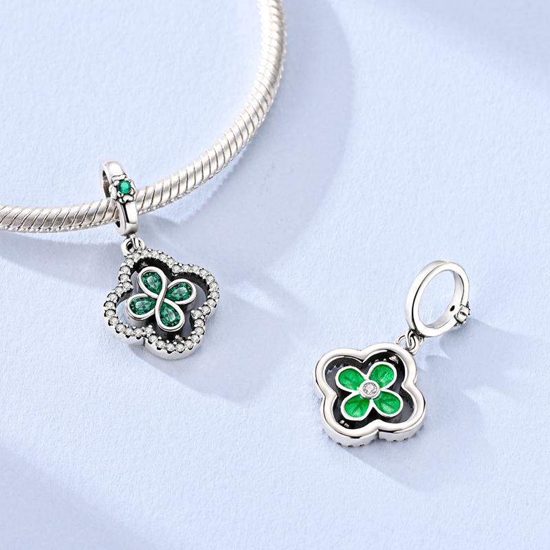 New 925 Sterling Silver Green  - Red Clover Flower review and price